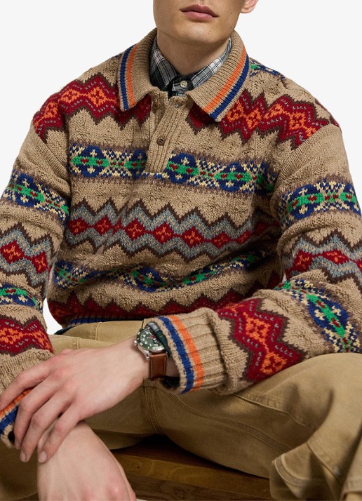 Ralph Lauren Grofgebreide trui van wol met ingebreid patroon - voorkant 2 tan multi-2wce / beige