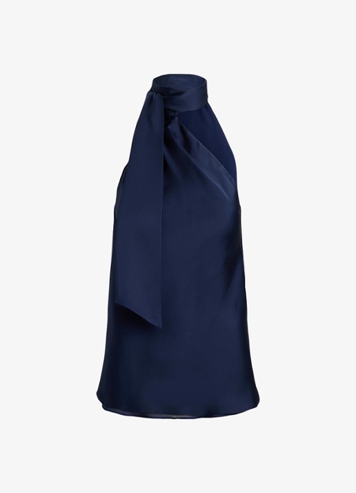 Ralph Lauren Haltertop met sjaalkraag - voorkant refined navy / donkerblauw