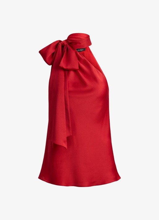 Ralph Lauren Haltertop met sjaalkraag - voorkant 2 cruise red 2wr6 / rood
