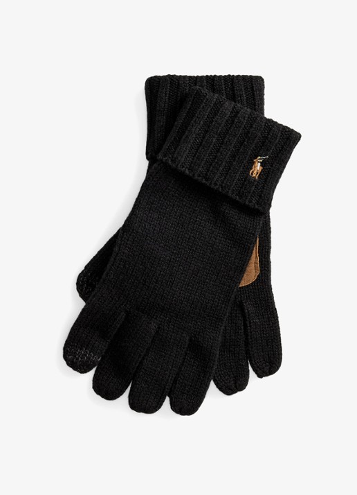 Ralph Lauren Handschoenen van merinowol met touchscreen functie - voorkant black / zwart