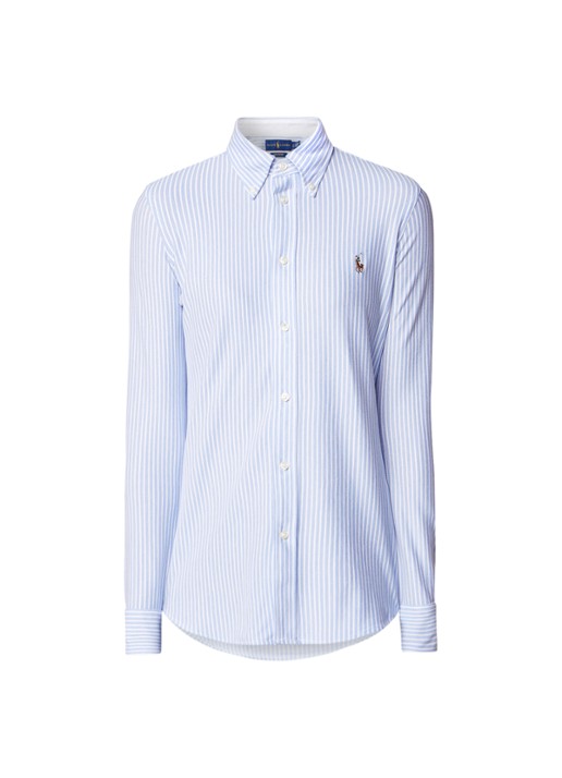 Ralph Lauren Heidi Oxford blouse van jersey met gestreept dessin - voorkant 3 lichtblauw