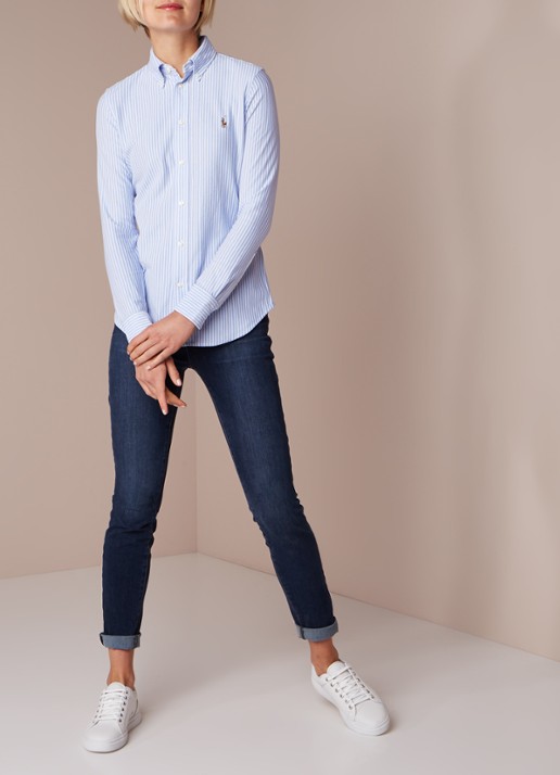 Ralph Lauren Heidi Oxford blouse van jersey met gestreept dessin - voorkant 4 lichtblauw