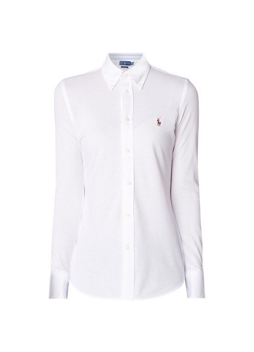 Ralph Lauren Heidi Oxford blouse van jersey - voorkant wit