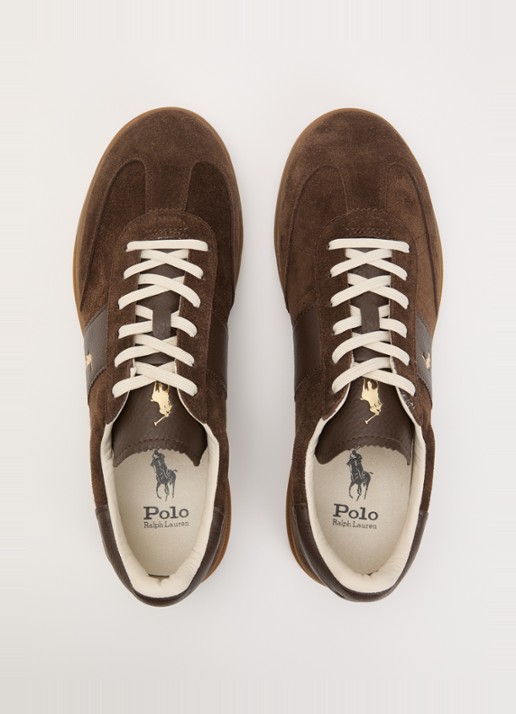 Ralph Lauren Heritage Aera sneaker van suède met leren details en logo - detail 3 chocoladebruin