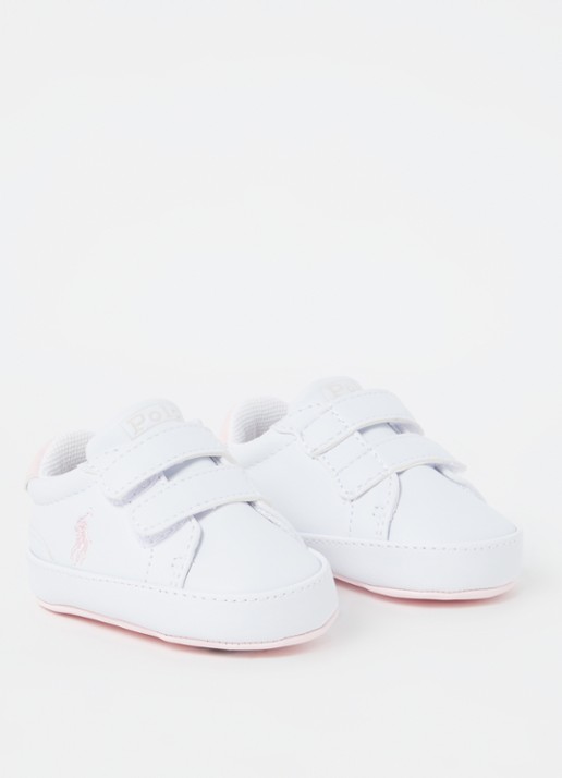 Ralph Lauren Heritage Court II babyschoentje met logoborduring - voorkant 2 lichtroze
