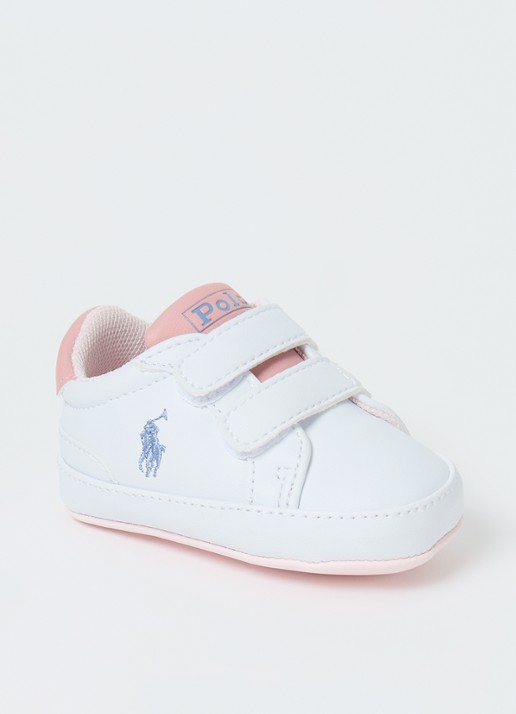 Ralph Lauren Heritage Court II babyschoentje met logoborduring - voorkant 2 beige