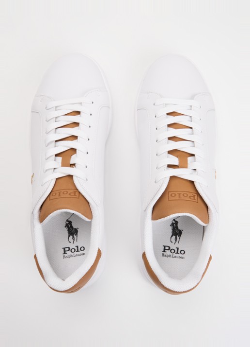 Ralph Lauren Heritage Court II sneaker van leer met logoborduring - detail 3 wit