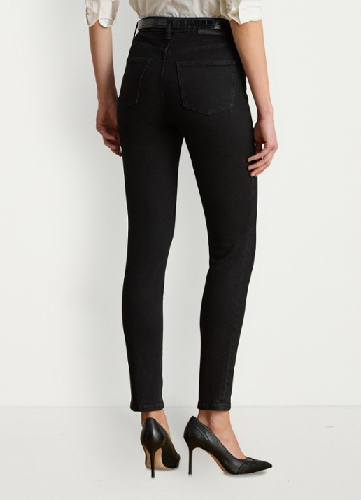 Ralph Lauren High waist cropped skinny jeans met gekleurde wassing - achterkant zwart