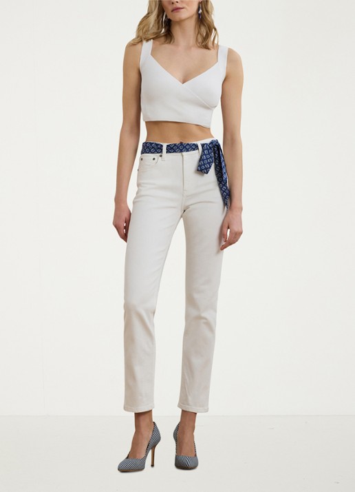Ralph Lauren High waist flared cropped jeans met steekzakken - voorkant 6 white wsh / wit