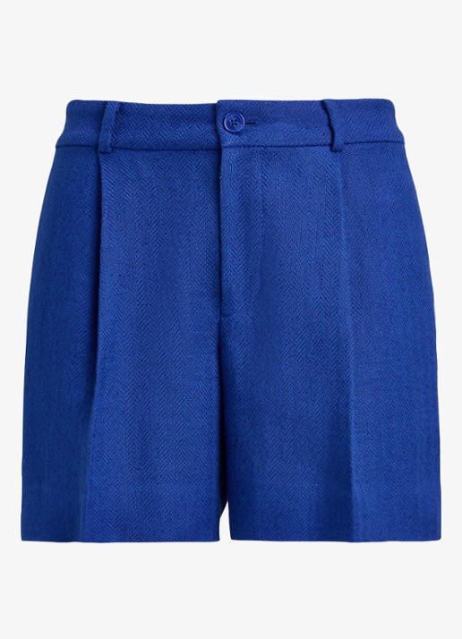 Ralph Lauren High waist loose fit korte broek in linnenblend  - voorkant kobaltblauw