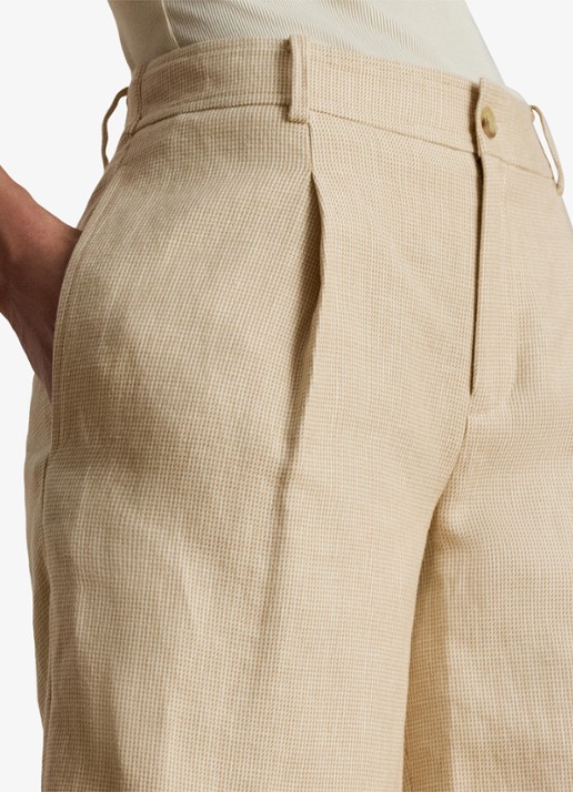 Ralph Lauren High waist loose fit korte pantalon met steekzakken - detail 5 tan/cream multi / crème