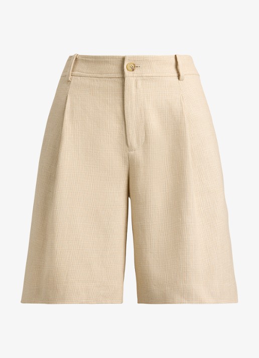 Ralph Lauren High waist loose fit korte pantalon met steekzakken - voorkant tan/cream multi / crème