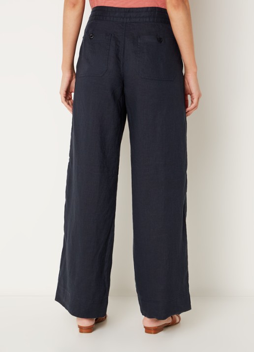 Ralph Lauren High waist loose fit pantalon van linnen - achterkant 4 lauren navy / donkerblauw