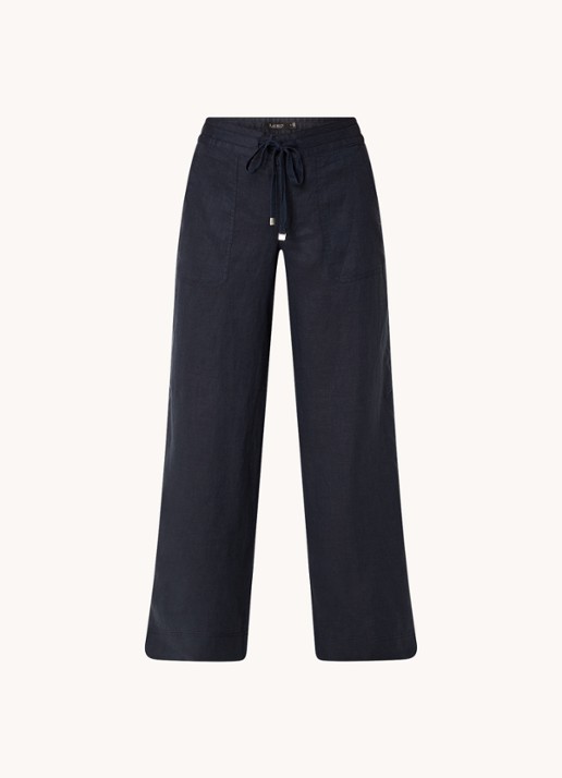 Ralph Lauren High waist loose fit pantalon van linnen - voorkant lauren navy / donkerblauw
