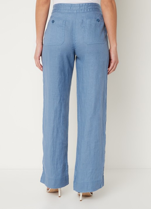 Ralph Lauren High waist loose fit pantalon van linnen - achterkant 4 pale azure / staalblauw