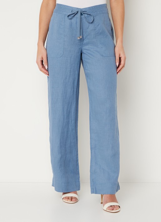 Ralph Lauren High waist loose fit pantalon van linnen - detail pale azure / staalblauw