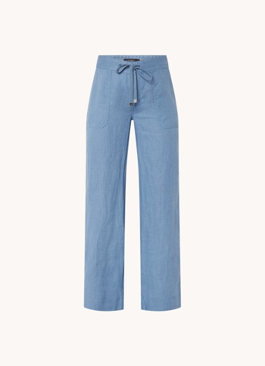 Ralph Lauren High waist loose fit pantalon van linnen - voorkant 2 pale azure / staalblauw