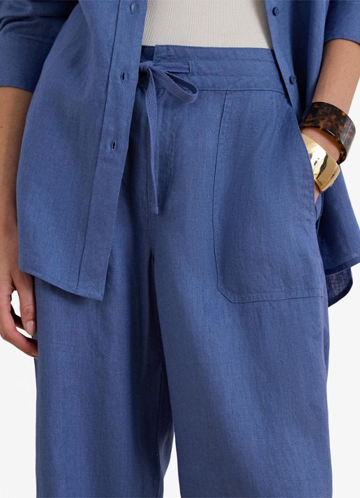 Ralph Lauren High waist loose fit pantalon van linnen - detail 3 carson blue / blauw