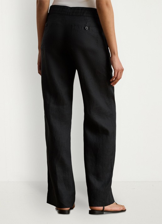 Ralph Lauren High waist loose fit pantalon van linnen - achterkant 5 polo black / zwart