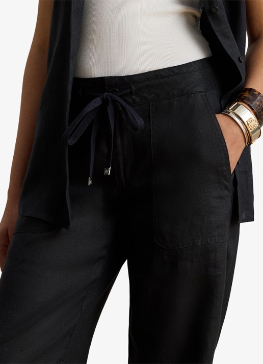 Ralph Lauren High waist loose fit pantalon van linnen - detail 2 polo black / zwart