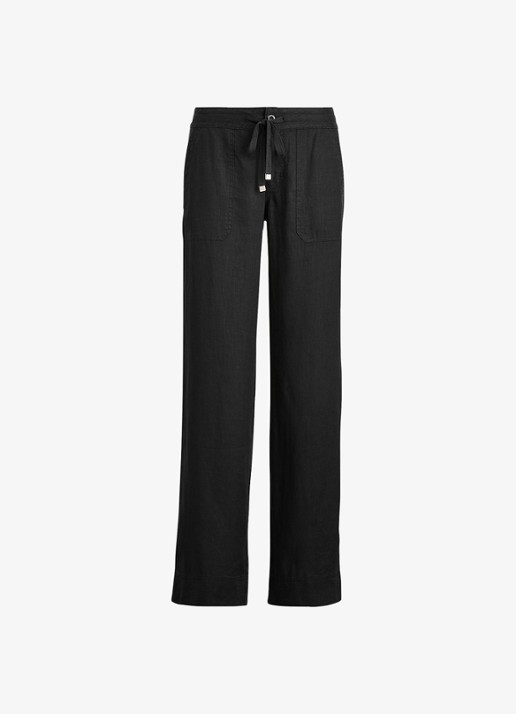Ralph Lauren High waist loose fit pantalon van linnen - voorkant 3 polo black / zwart