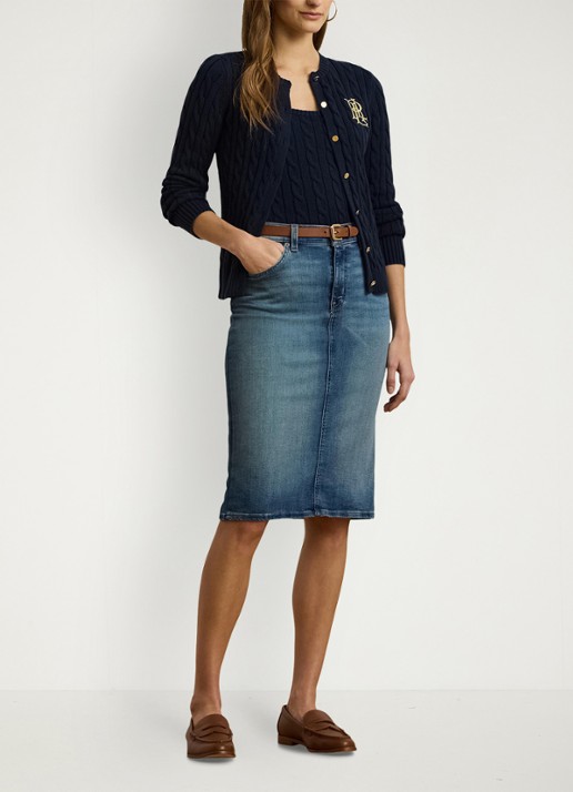 Ralph Lauren High waist midi spijkerrok met steekzakken - voorkant 2 sunset indigo wash / indigo