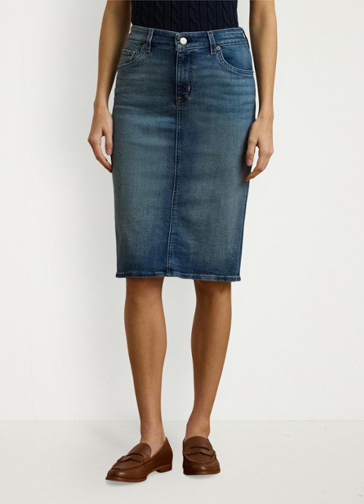 Ralph Lauren High waist midi spijkerrok met steekzakken - detail 6 sunset indigo wash / indigo