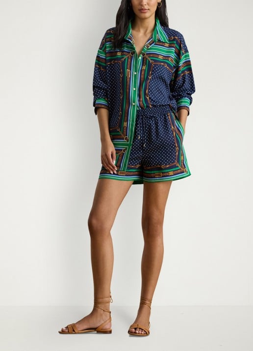 Ralph Lauren High waist regular fit korte broek met print - voorkant 4 blue multi / blauw