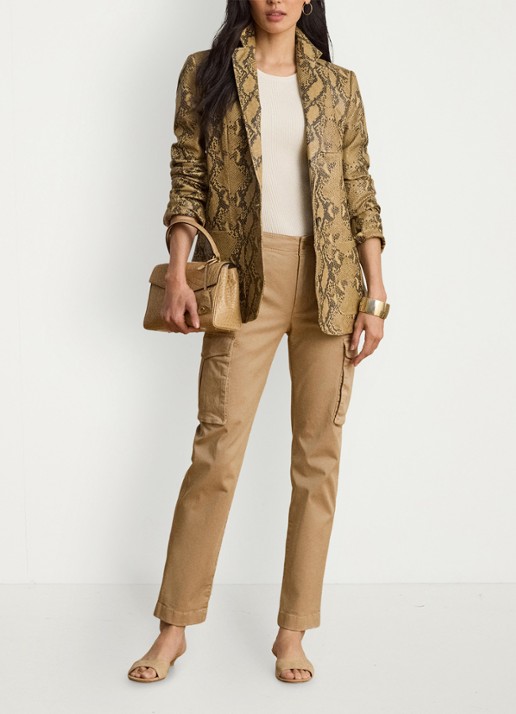 Ralph Lauren High waist slim fit cargobroek met opgestikte zakken - voorkant 5 birch tan / beige