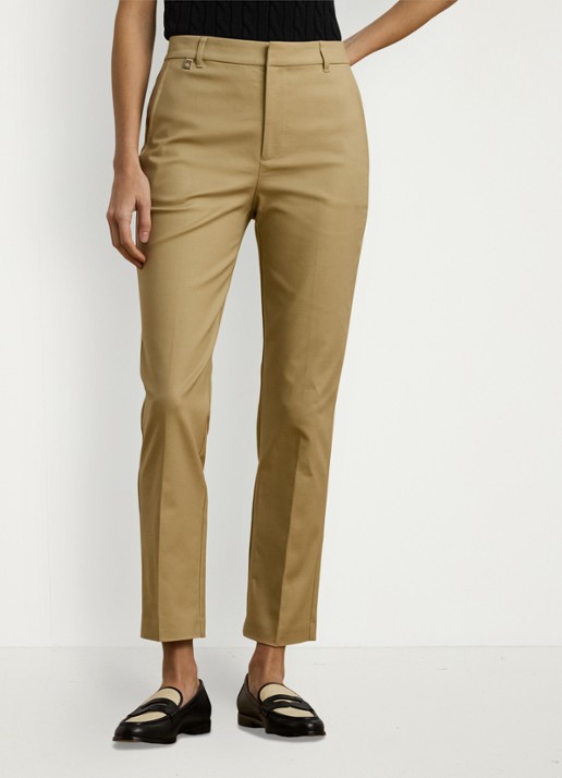 Ralph Lauren High waist slim fit cropped pantalon met steekzakken - detail birch tan / beige