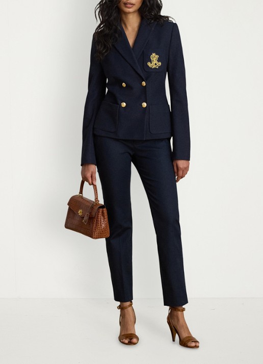 Ralph Lauren High waist slim fit pantalon met steekzakken - voorkant 3 lauren navy / blauw