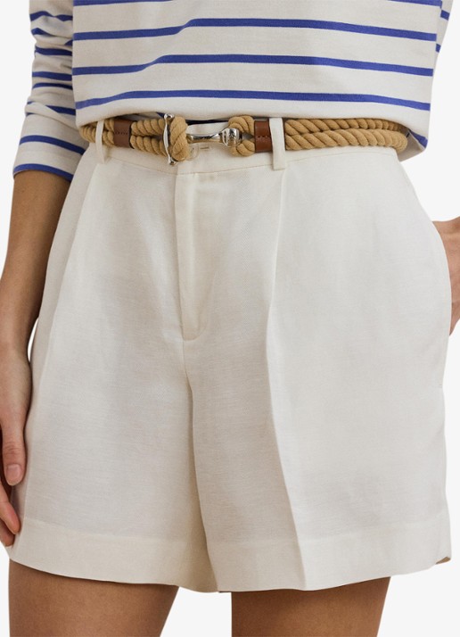 Ralph Lauren High waist straight fit korte broek in linnenblend - detail 2 wit