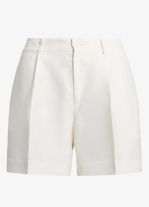 Ralph Lauren High waist straight fit korte broek in linnenblend - voorkant 4 wit