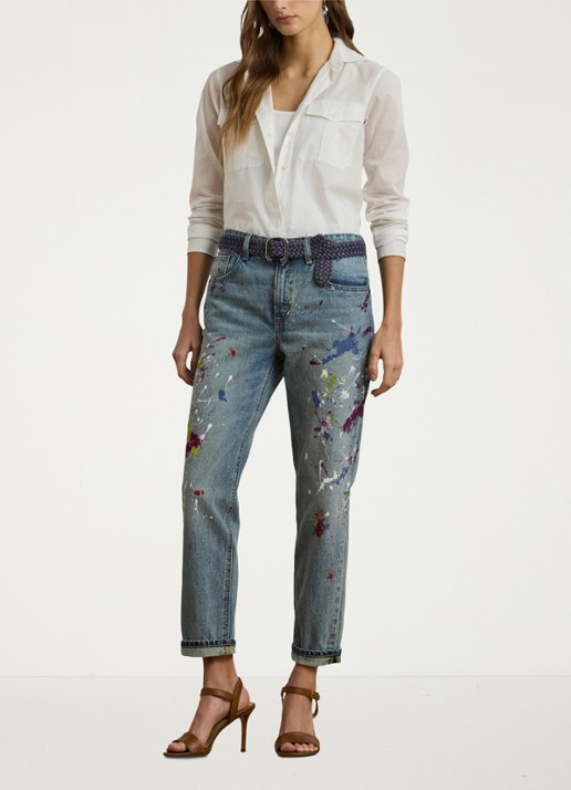 Ralph Lauren High waist tapered fit boyfriend jeans met medium wassing - voorkant 2 denim