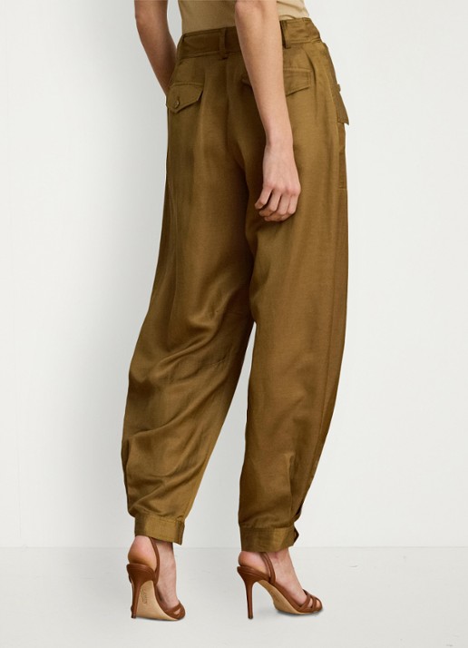 Ralph Lauren High waist tapered fit cargobroek in linnenblend met klepzakken - achterkant tobacco bronze / bruin