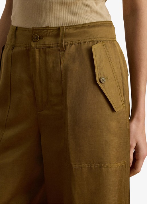 Ralph Lauren High waist tapered fit cargobroek in linnenblend met klepzakken - detail 5 tobacco bronze / bruin