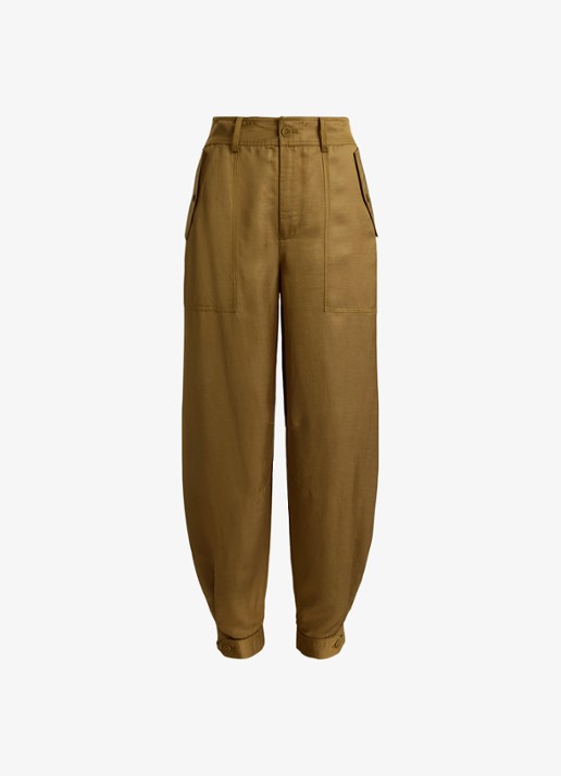 Ralph Lauren High waist tapered fit cargobroek in linnenblend met klepzakken - voorkant 2 tobacco bronze / bruin