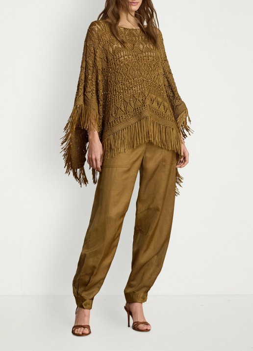 Ralph Lauren High waist tapered fit cargobroek in linnenblend met klepzakken - voorkant 3 tobacco bronze / bruin
