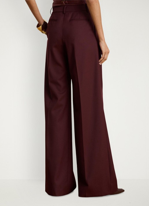 Ralph Lauren High waist wide fit broek in wolblend  - achterkant dark garnet / bordeauxrood