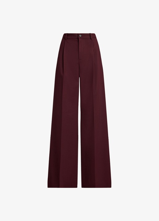 Ralph Lauren High waist wide fit broek in wolblend  - voorkant 3 dark garnet / bordeauxrood