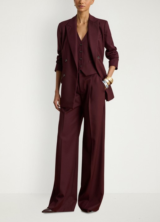 Ralph Lauren High waist wide fit broek in wolblend  - voorkant 4 dark garnet / bordeauxrood