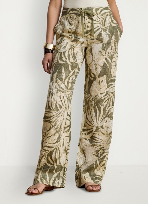 Ralph Lauren High waist wide fit broek van linnen met bladprint