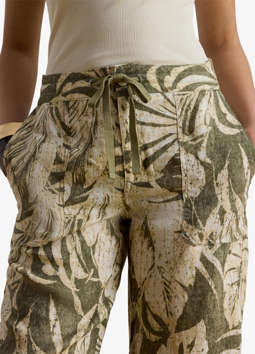 Ralph Lauren High waist wide fit broek van linnen met bladprint - detail 3 olive multi / groen