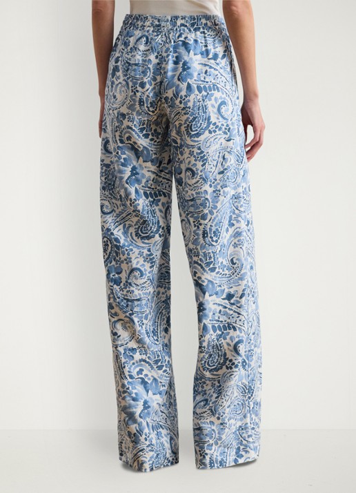 Ralph Lauren High waist wide fit broek van linnen met paisley dessin - achterkant white/blue-2wxt