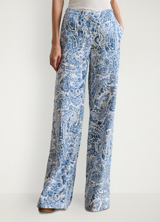 Ralph Lauren High waist wide fit broek van linnen met paisley dessin