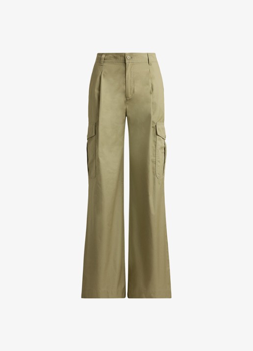 Ralph Lauren High waist wide fit cargobroek met opgestikte zakken - voorkant light agave / groen