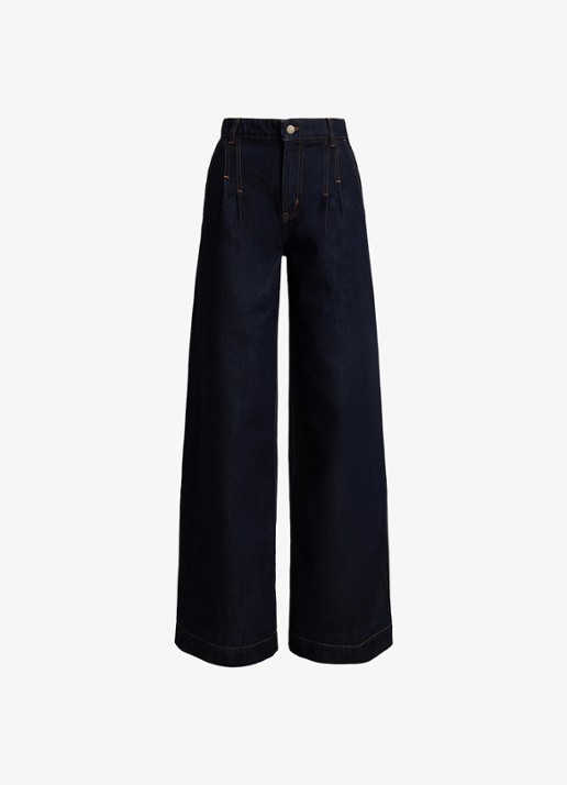 Ralph Lauren High waist wide fit jeans met plooidetails - voorkant 3 donkerblauw