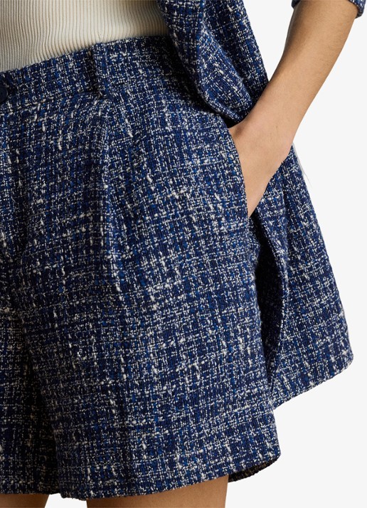 Ralph Lauren High waist wide fit korte broek met tweed-look - detail 5 navy blue multi / blauw