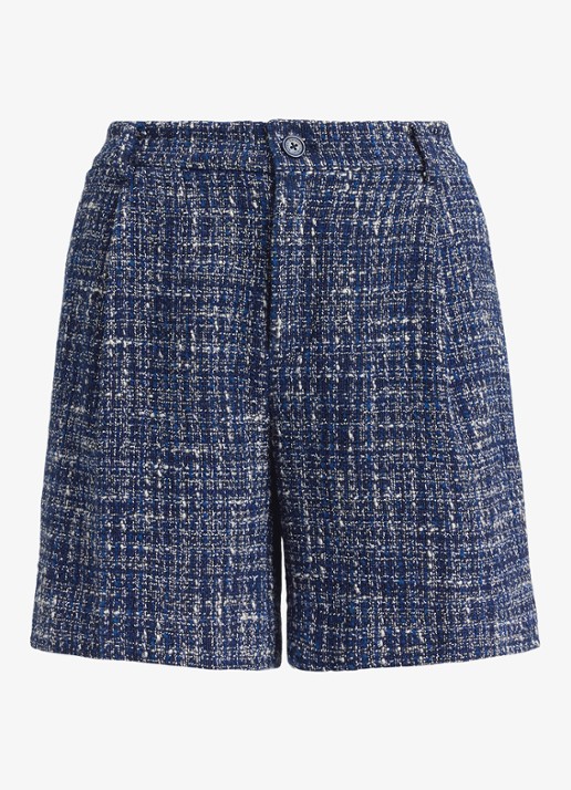 Ralph Lauren High waist wide fit korte broek met tweed-look - voorkant 2 navy blue multi / blauw
