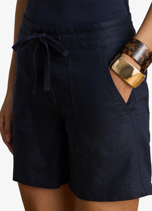 Ralph Lauren High waist wide fit korte broek van linnen - detail 2 lauren navy / donkerblauw